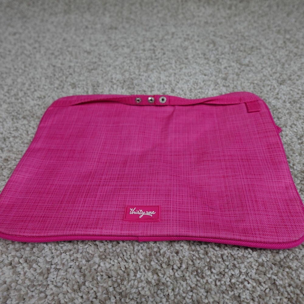 Thirty-One Pocket-A-Tote Pink Crosshatch Zipper Pouch Hooks Embroidery Organizer - Picture 2 of 8